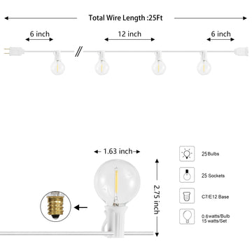 Indoor/Outdoor 25 ft. Contemporary Rustic Incandescent G40 Bistro Globe Bulb String Lights